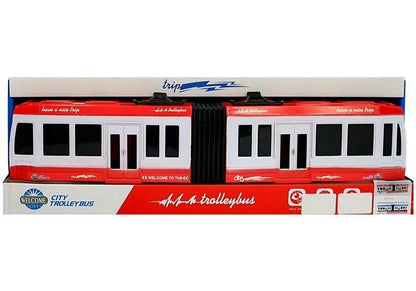 Kloubový autobus s frikčním pohonem červený