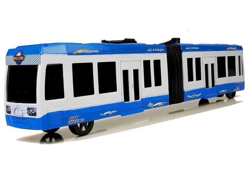 Kloubový autobus s frikčním pohonem modrý