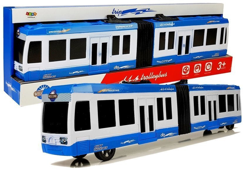 Kloubový autobus s frikčním pohonem modrý