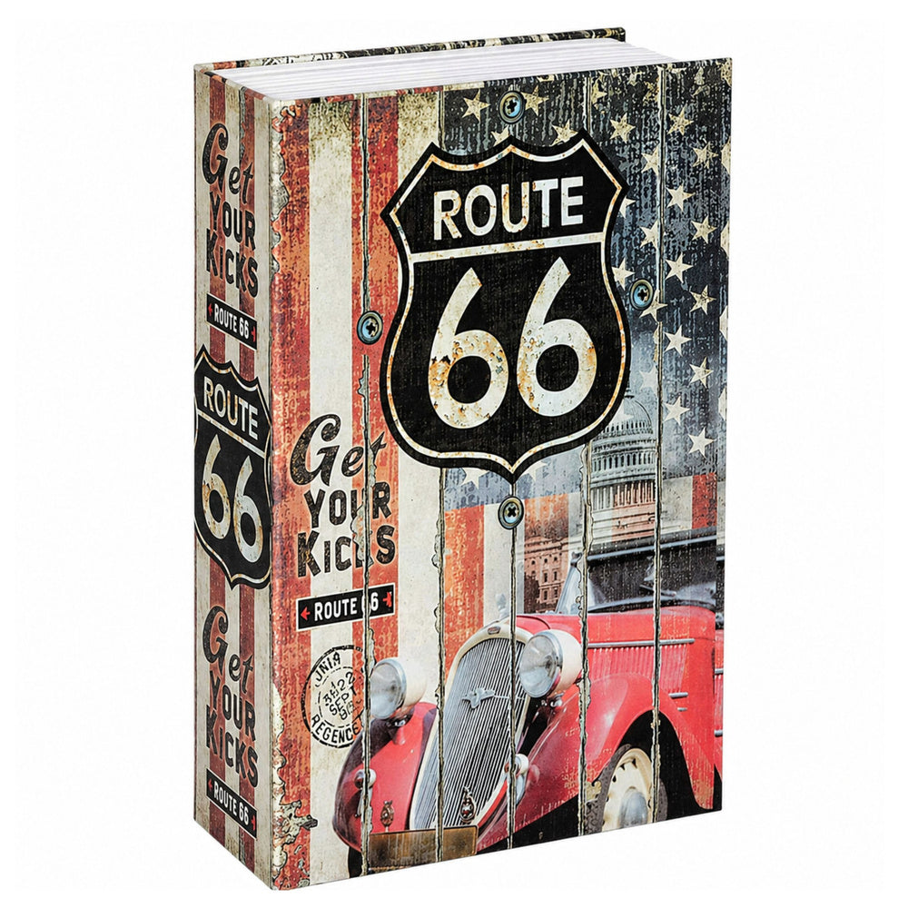 Kniha sejf s klíčem na peníze Route 66 – velká pokladnička