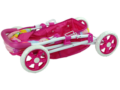 Kočárek pro panenky skládací s barevnou stříškou růžový 66 cm
