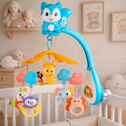 Kolotoč nad postýlku s projekčními veverkami a hudbou