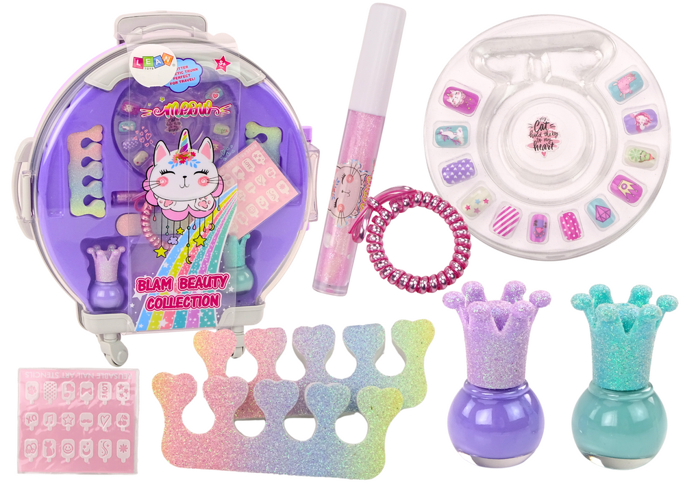 Kosmetická sada v kufříku – nehty a make up 9 dílů | fialová