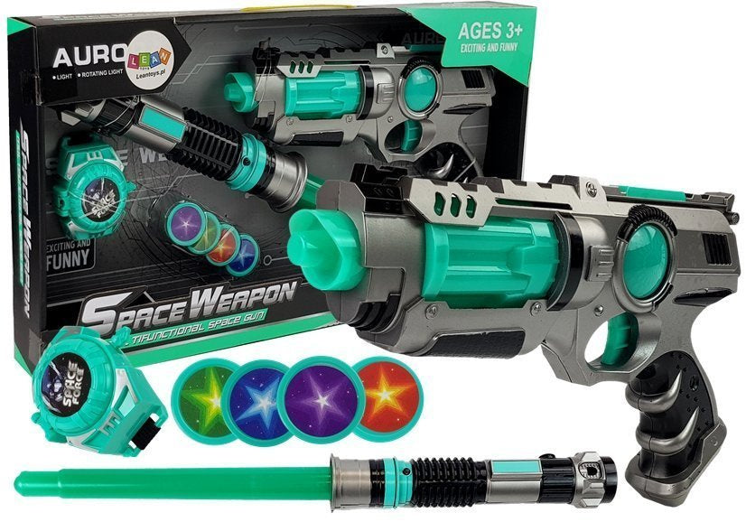 Kosmická zbraň set s laserovým mečem a pistolí se zvuky