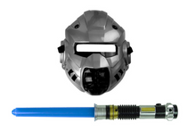 Kosmický bojový set s mečem pistolí maskou a robotem