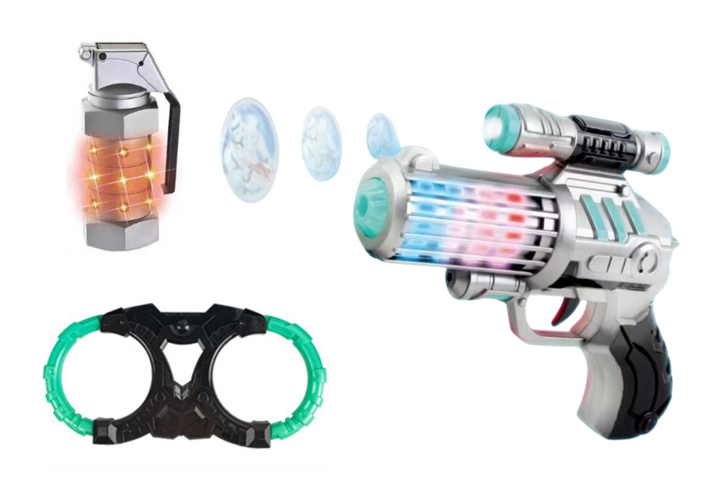 Kosmický bojový set s mečem pistolí maskou a robotem