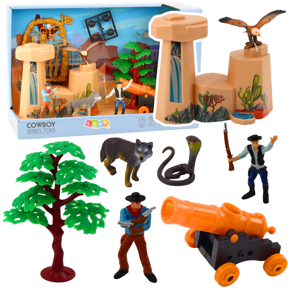 Kovbojský set figurky Divoký západ – s lodí a dělem
