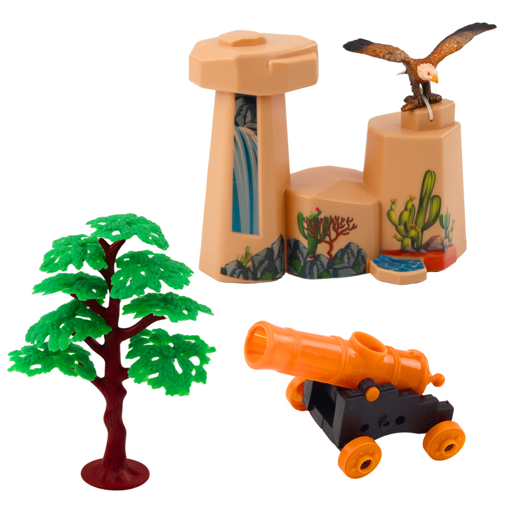 Kovbojský set figurky Divoký západ – s lodí a dělem