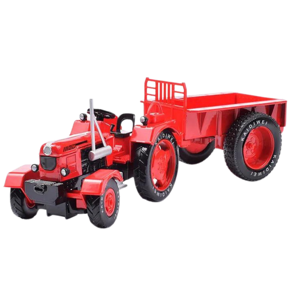 Kovový traktor s přívěsem 1:18 červený