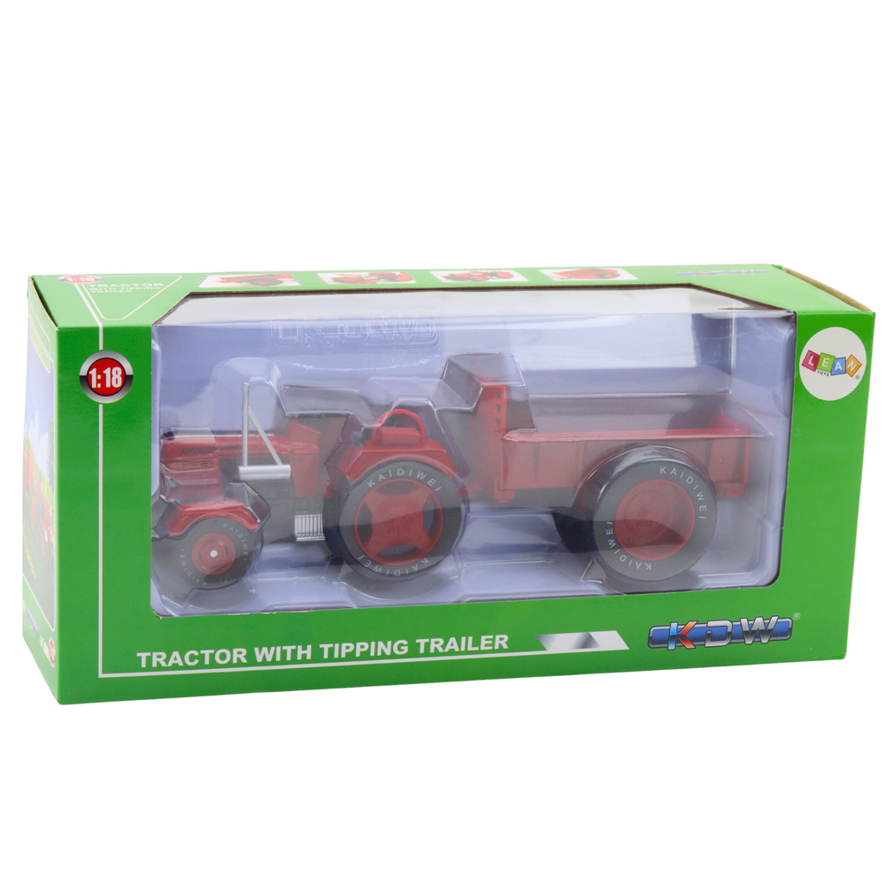 Kovový traktor s přívěsem 1:18 červený