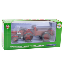 Kovový traktor s přívěsem 1:18 červený