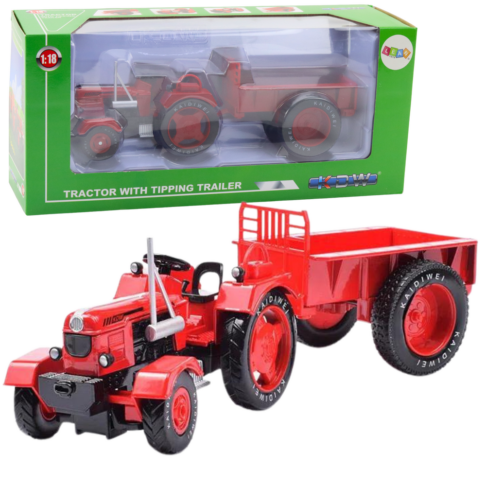 Kovový traktor s přívěsem 1:18 červený