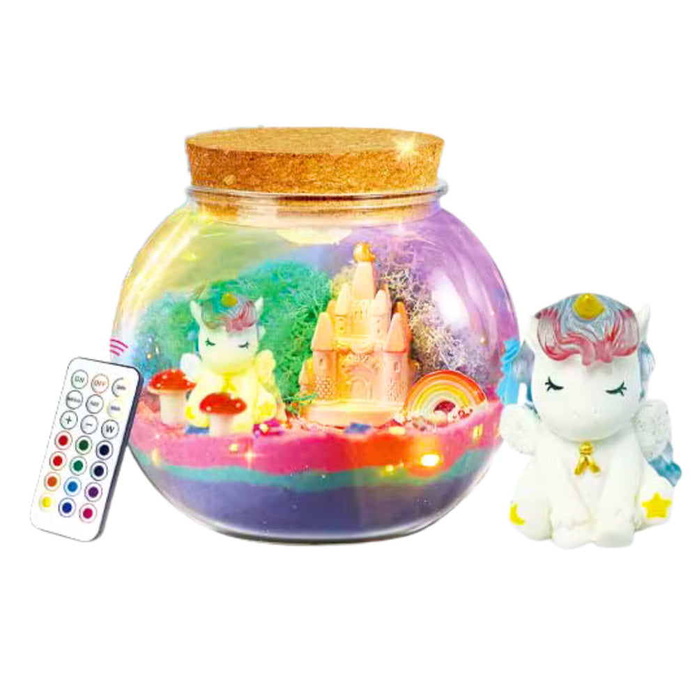 Kreativní DIY terrarium s jednorožcem a LED lampičkou s dálkovým ovládáním