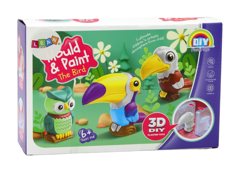 Kreativní sada na výrobu ptáků 3D – sádra barvy štětce