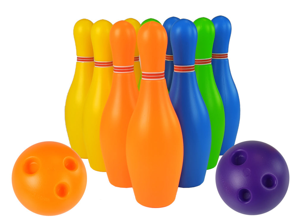 Kuželky dětské 10 ks s 2 koulemi 26 cm barevné