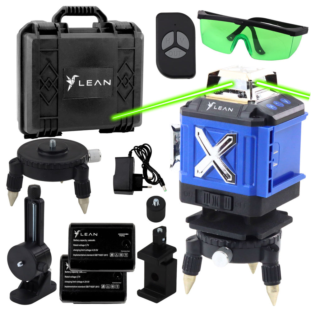 Laserová vodováha 4D 16 linií – s kufrem 2 akumulátory | modrá