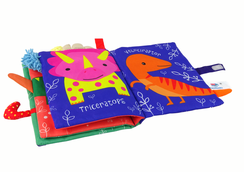 Látková knížka Dinosauři s barevnými ilustracemi a suchým zipem