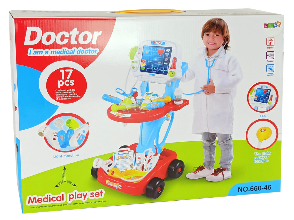 Lékařský set na vozíku s EKG přístrojem 17 dílů