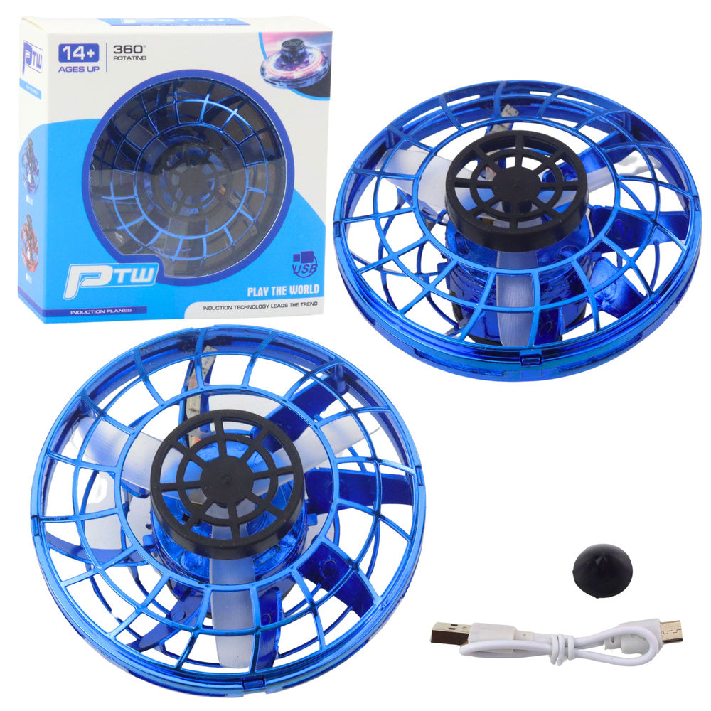 Létající disk UFO s LED světly – s gyroskopem | modrý