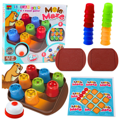 Logická hra 2v1 rychlé kelímky a piškvorky – Mole Maze