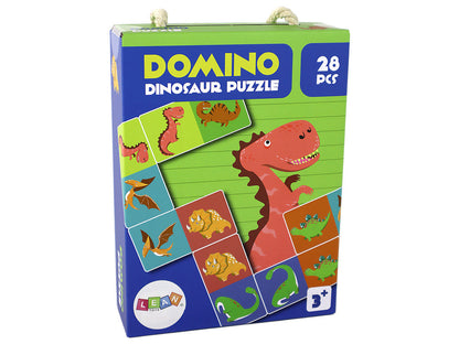 Logické puzzle domino s dinosaury – oboustranné 28 dílků