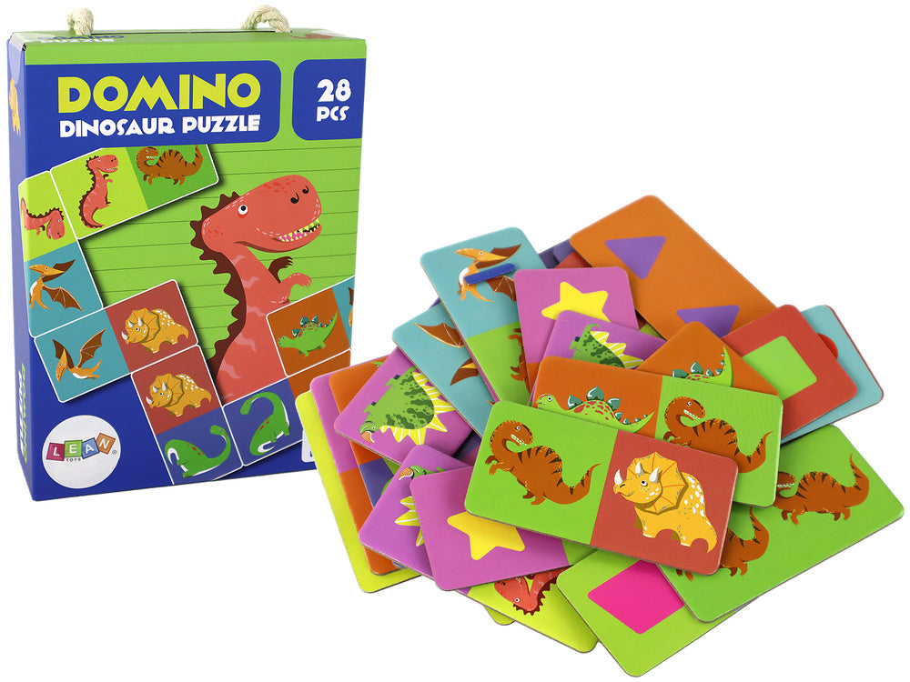 Logické puzzle domino s dinosaury – oboustranné 28 dílků