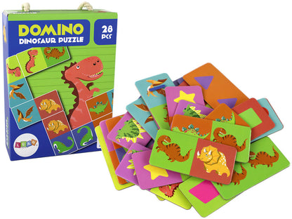 Logické puzzle domino s dinosaury – oboustranné 28 dílků
