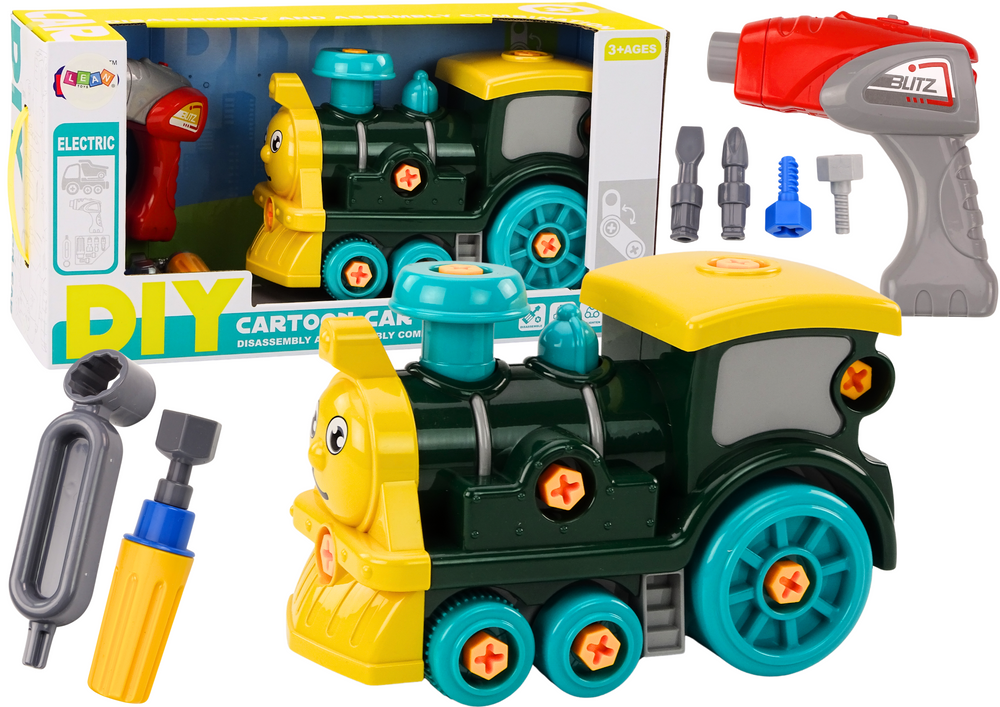 Lokomotiva k rozkládání s nářadím DIY zelená