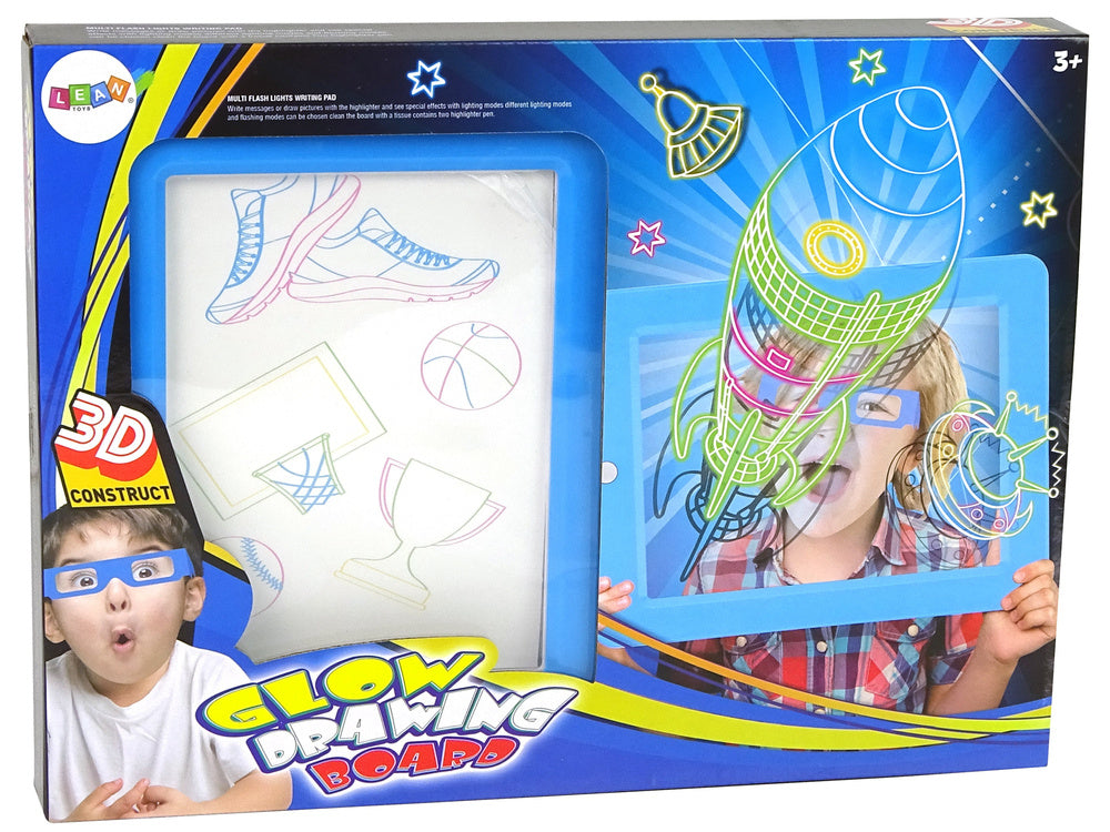 Magická podsvícená kreslicí tabulka s 3D brýlemi modrá