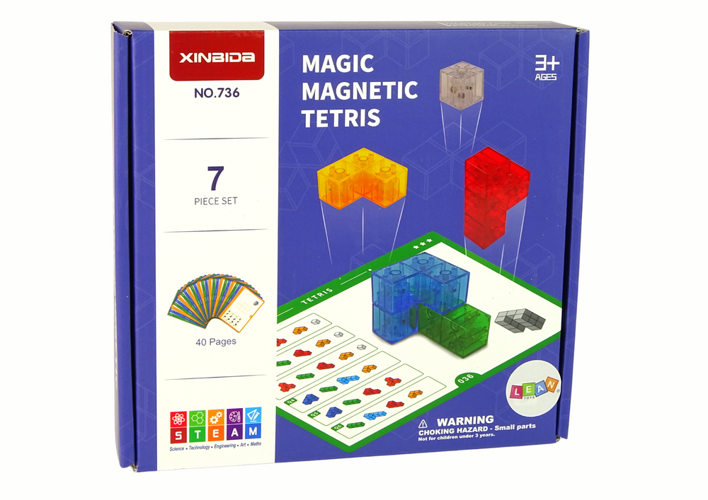 Magnetická kostka 7 dílů s průhlednými bloky a světelnými efekty