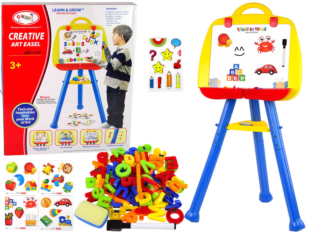 Magnetická kreslicí tabule stojací s písmenky a čísly modrá