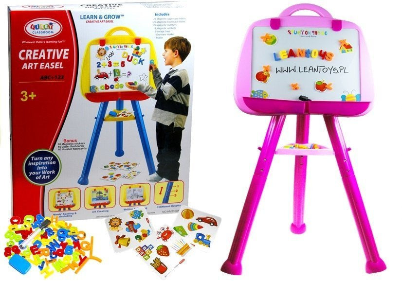 Magnetická kreslicí tabule stojací – s písmenky a čísly | růžová