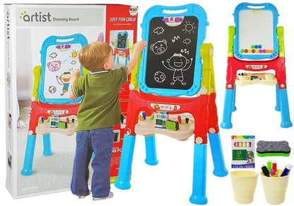 Magnetická kreslicí tabulka 2v1 s křídami a fixy modro červená