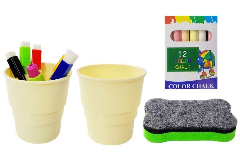 Magnetická kreslicí tabulka 2v1 s křídami a fixy modro červená