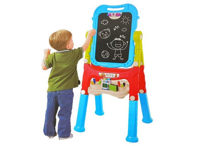 Magnetická kreslicí tabulka 2v1 s křídami a fixy modro červená