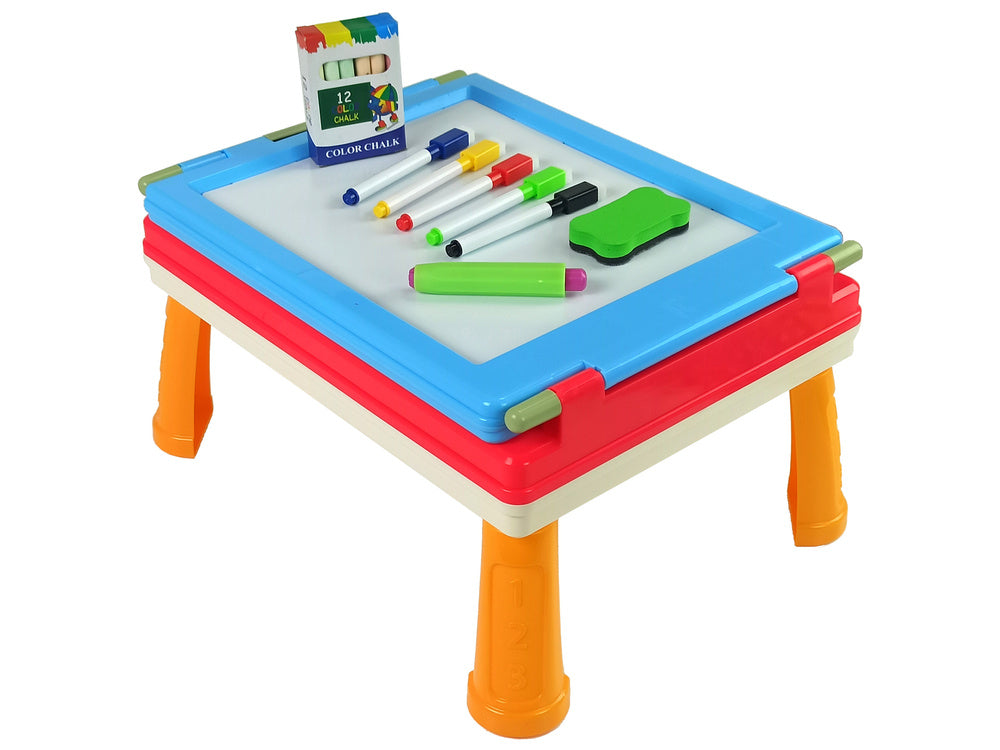 Magnetická kreslicí tabulka 3v1 se stolkem na hry modrá