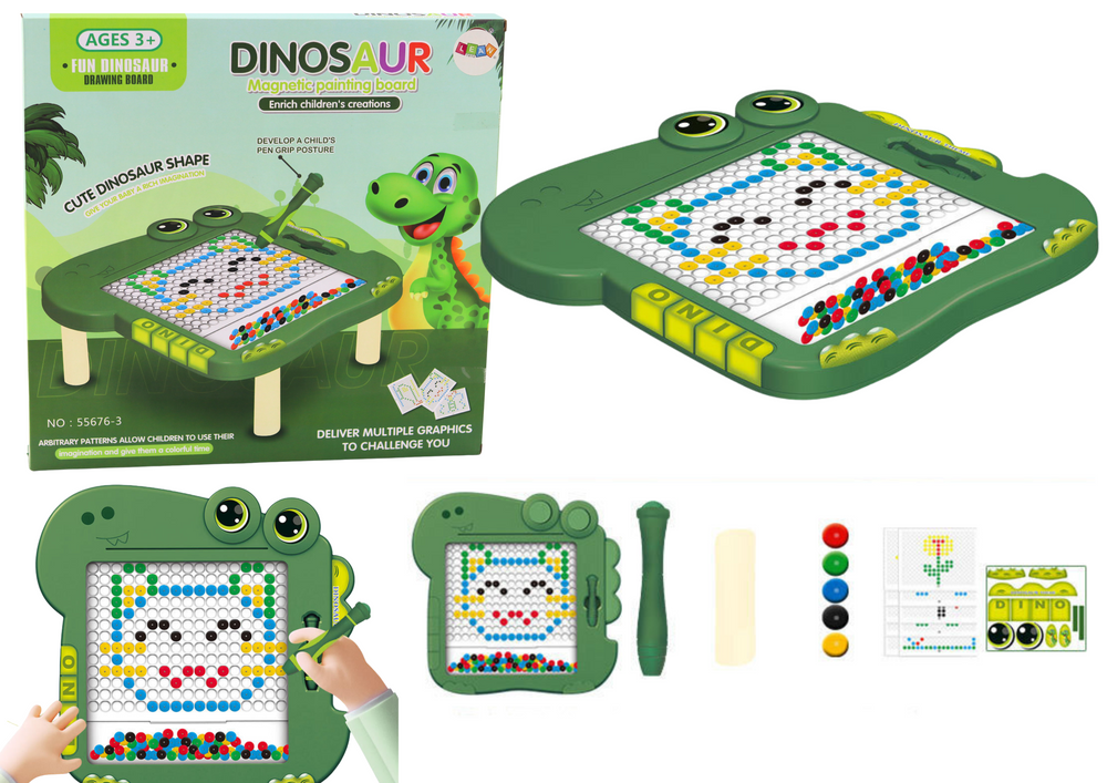 Magnetická kreslicí tabulka dinosaurus s korálky a rysíkem zelená