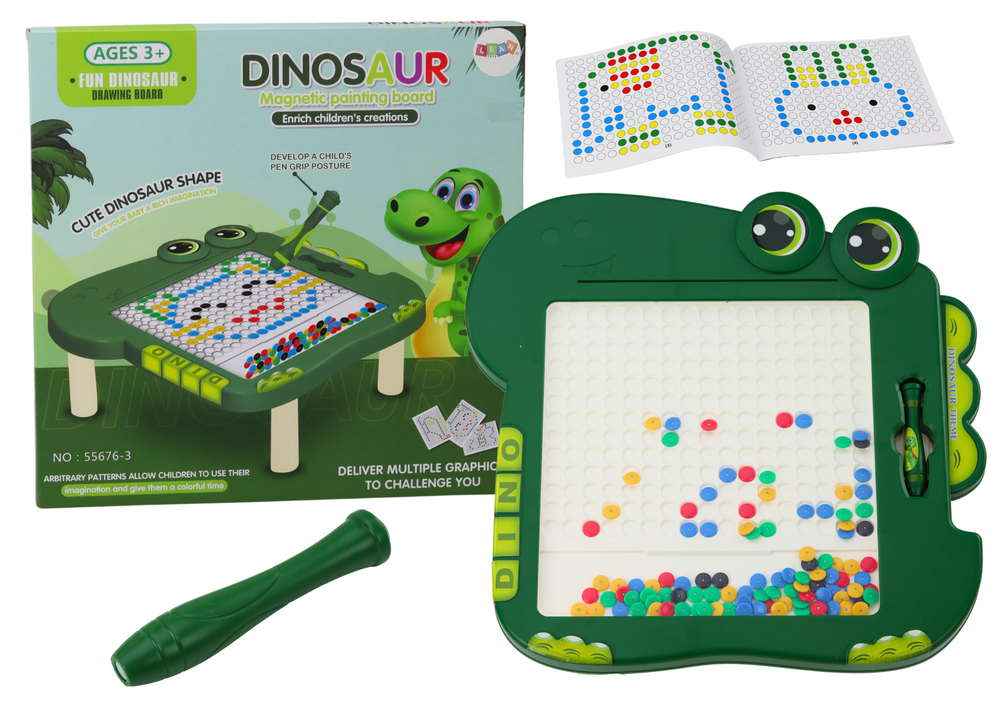 Magnetická kreslicí tabulka dinosaurus – s korálky zelená