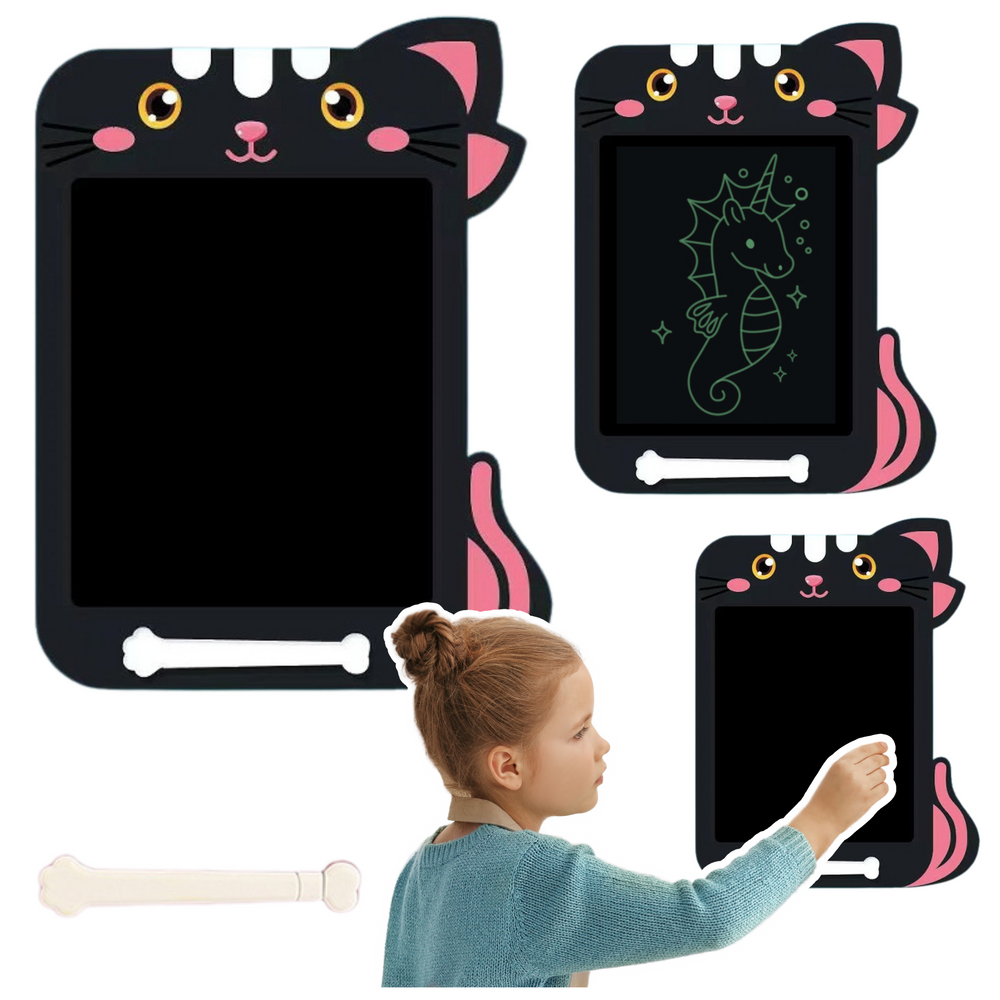 Magnetická kreslicí tabulka LCD – s rysíkem kotek | černá