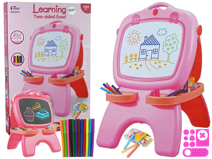 Magnetická kreslicí tabulka oboustranná s křídami a fixy růžová