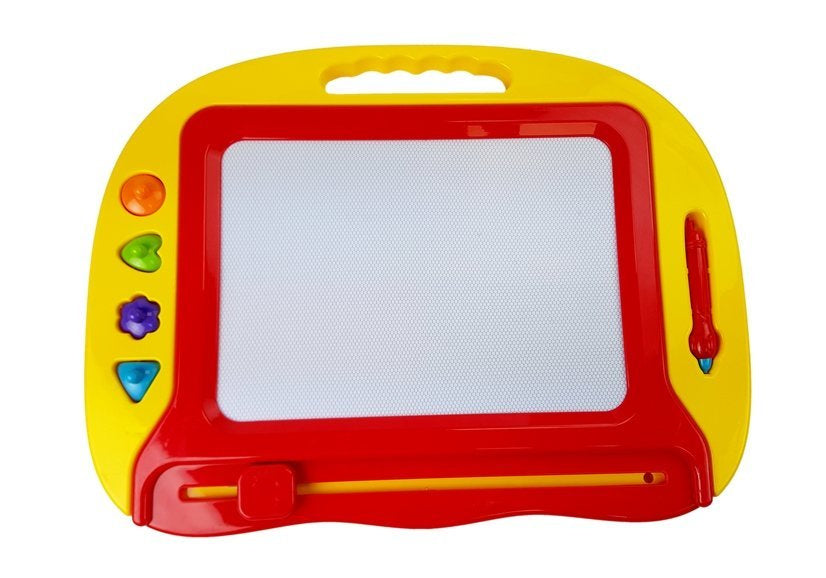 Magnetická kreslicí tabulka s razítky a rysíkem červená