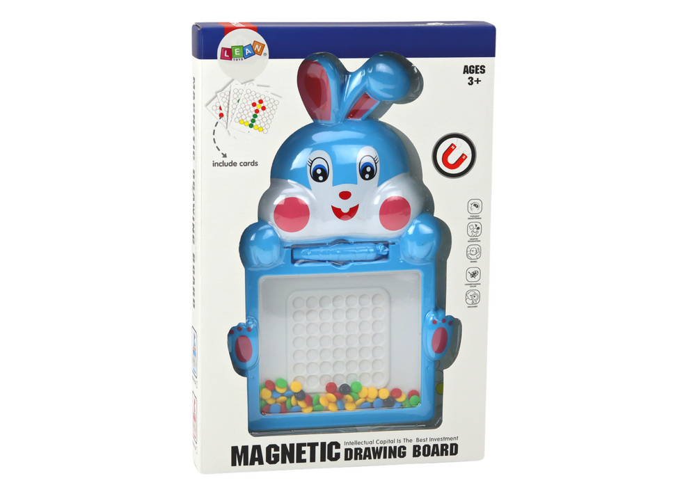 Magnetická kreslicí tabulka zajíček – s korálky a perem | modrá