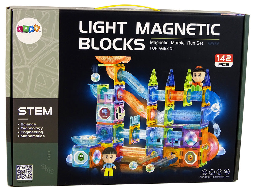 Magnetická kuličková dráha – se světly 142 dílů