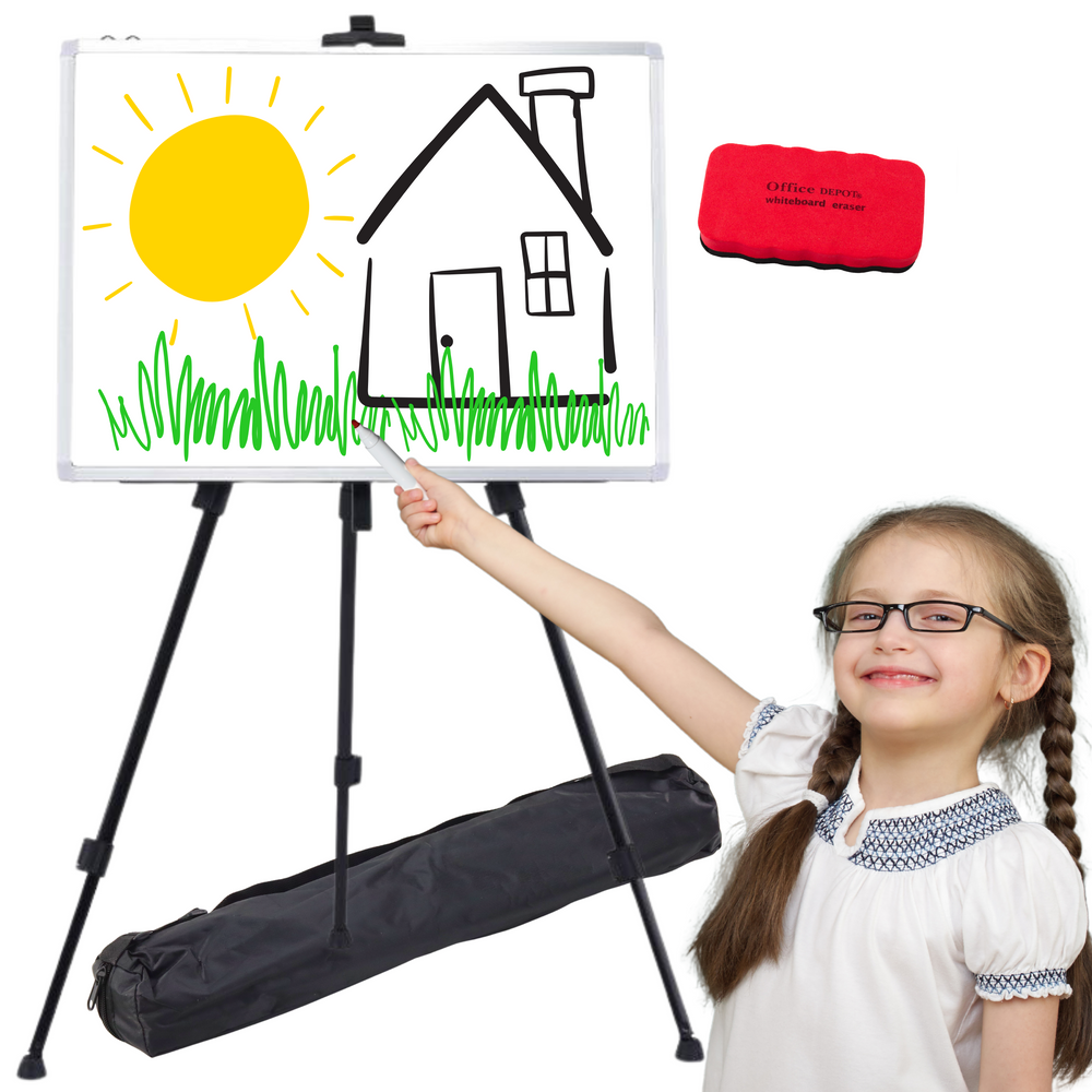 Magnetická tabule 90x60cm na stojanu s markery a houbičkou