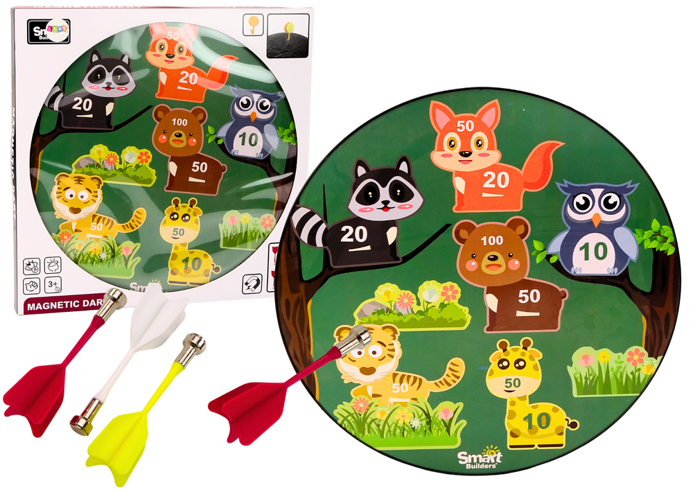 Magnetická terč se zvířátky pro házení šipek zelená 40cm