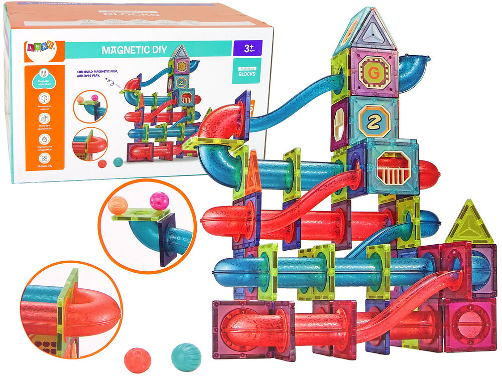 Magnetické kostky 145 dílů – 3D sjezdovka pro kuličky
