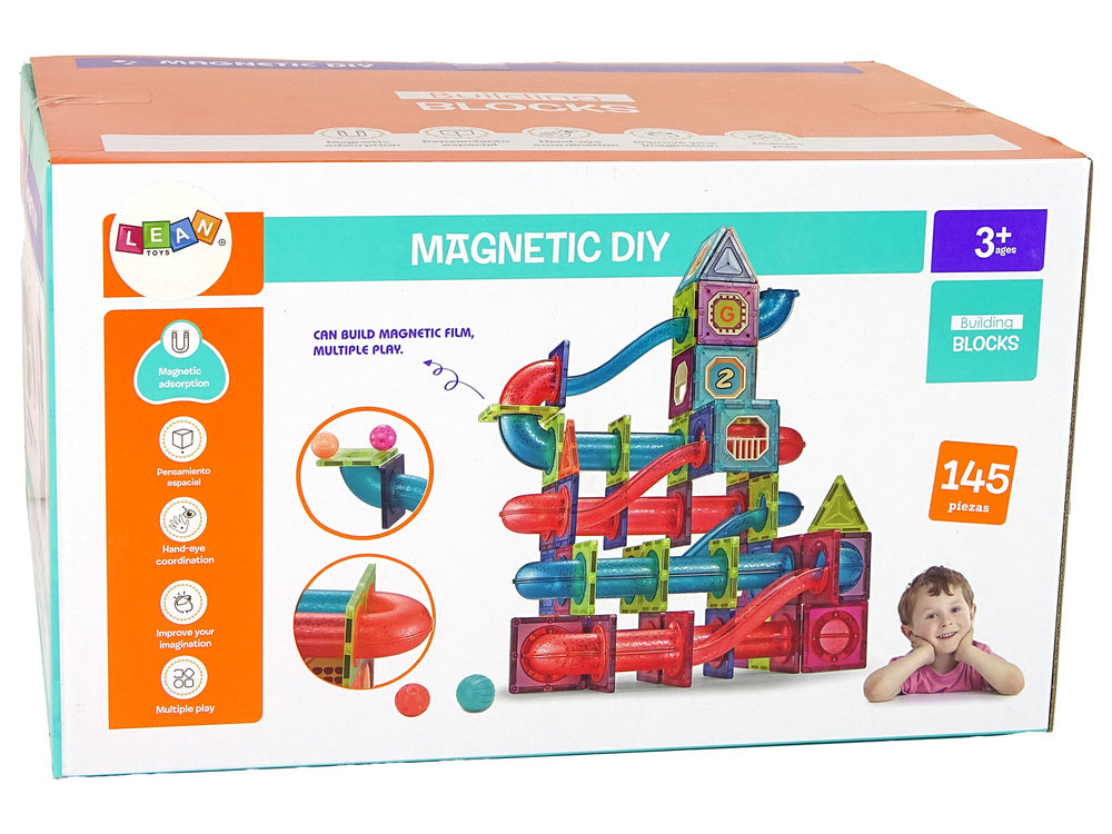 Magnetické kostky 145 dílů – 3D sjezdovka pro kuličky
