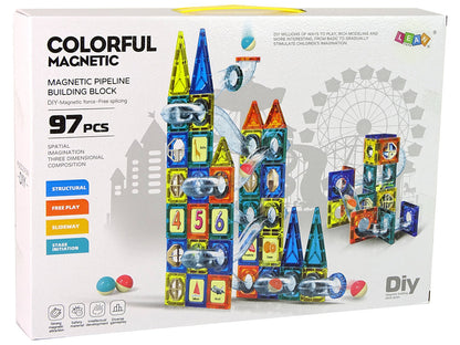 Magnetické kostky hrad s kuličkovou dráhou 97 dílů