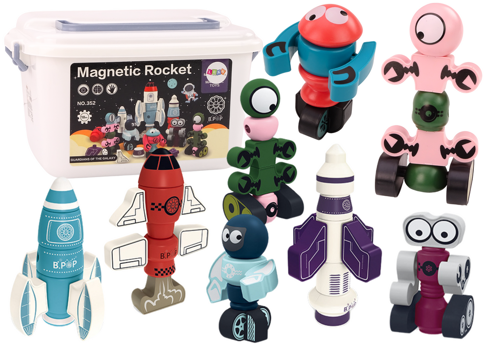 Magnetické kostky Kosmos raketa 56 dílů – s kufříkem