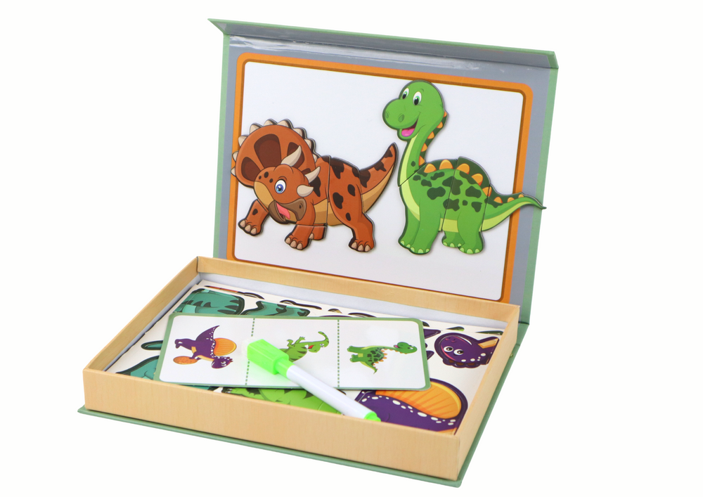 Magnetické puzzle s dinosaury – s kreslicí tabulkou